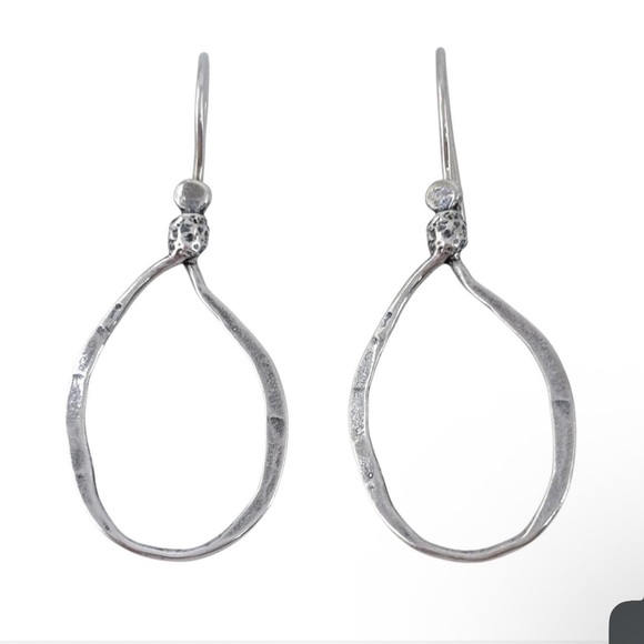 Silpada 925 Sterling Silver Hammered Teardrop Oval Drop Earrings Boho Minimalist - Picture 4 of 4